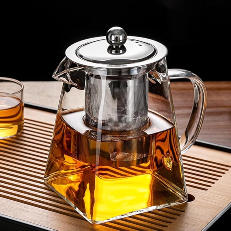 إبريق شاي زجاجي شفاف من شركة YUEMING مع مصفاة، إبريق شاي مربع الشكل مصنوع من زجاج البوروسيليكات مع مصفاة للشاي السائب، مناسب للاستخدام في الميكروويف وعلى الموقد، سعة 550 مل (550 مل)